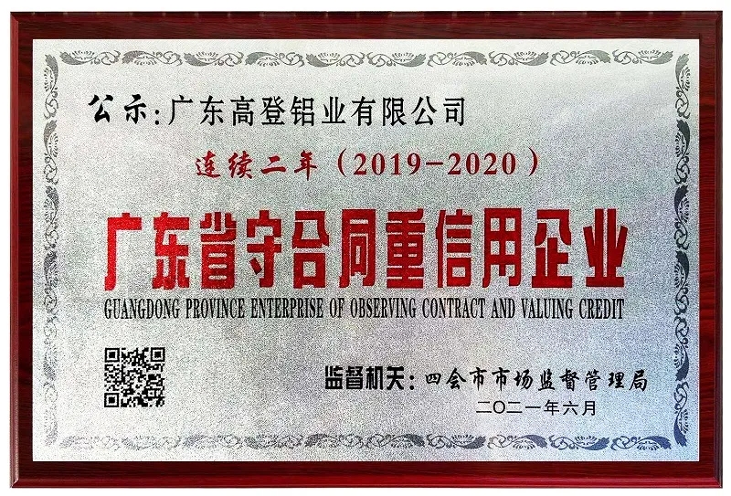 喜讯|高登铝业集团荣获“广东省守合同重信用企业”称号